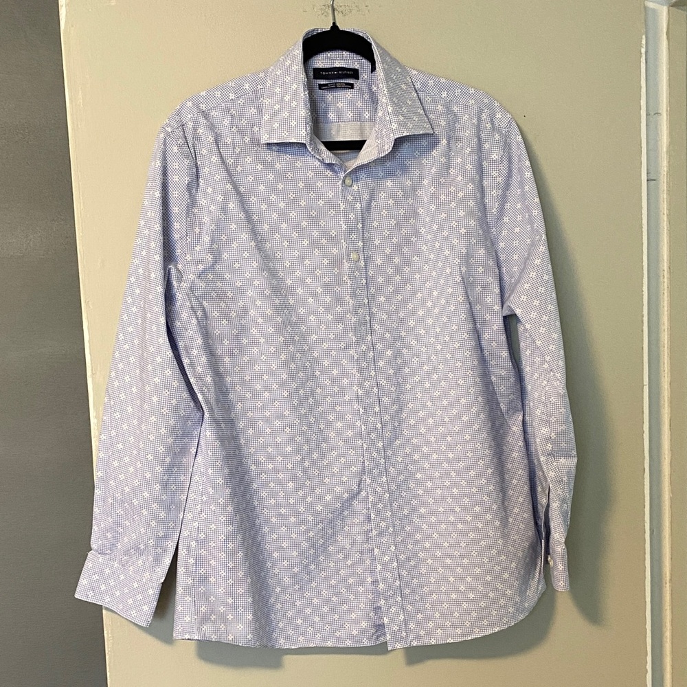 Tommy Hilfiger Light Blue Patterned Dress Shirt slim fit, non iron 16